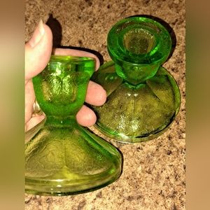Beautiful Vintage Green Depression Glass Candlesticks Lime green Set of 2